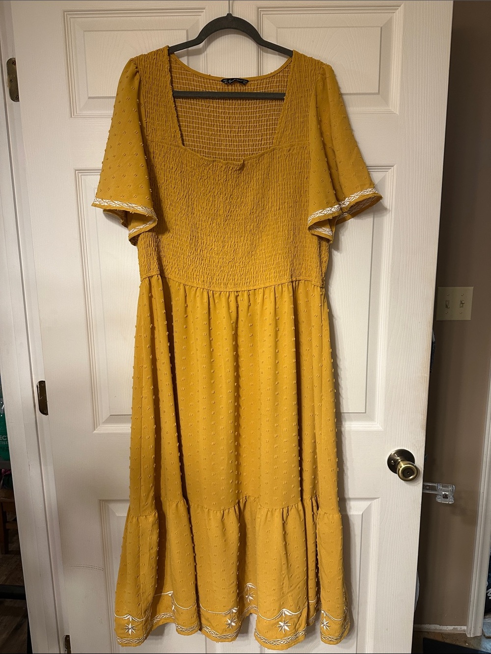 Mustard Yellow Smocked Midi Dress